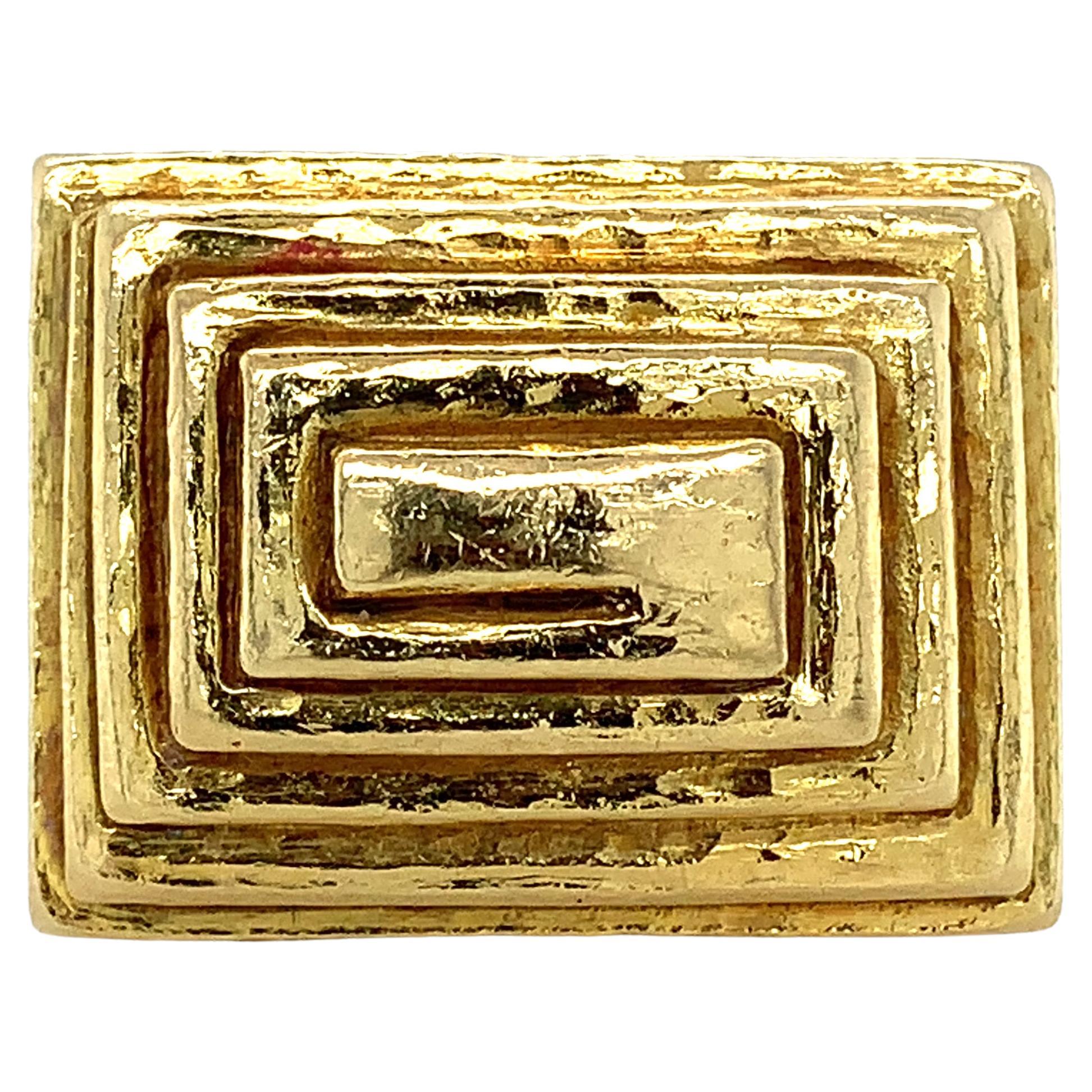 David Webb 18k Yellow Gold Hammer Finish Rectangular Spiral Ring