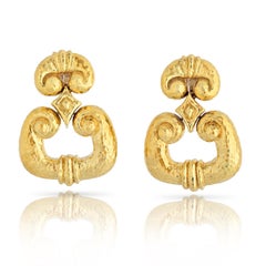 David Webb 18k Yellow Gold Hammered Door Knocker Earrings