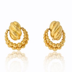 David Webb 18k Yellow Gold Hammered Door Knocker Earrings