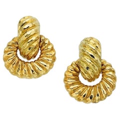 David Webb 18k Yellow Gold Hammered Doorknocker Clip-On Earrings 40.76 grams