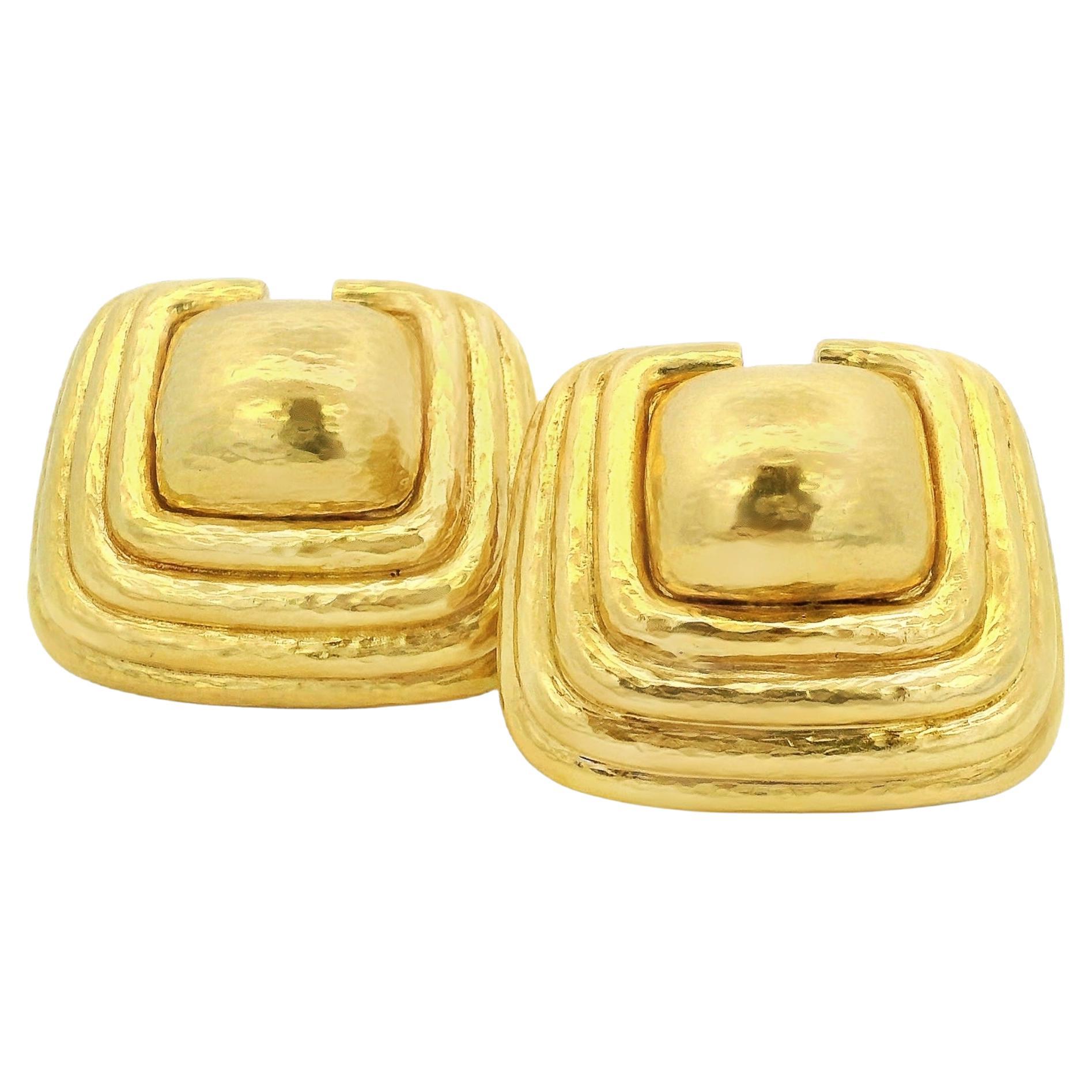 David Webb 18K Yellow Gold Hammered Earrings