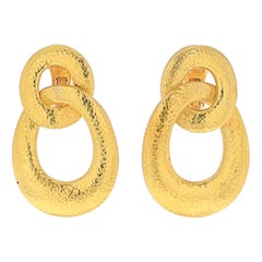 David Webb 18K Yellow Gold Hammered Finish Double Circle Door Knocker Earrings