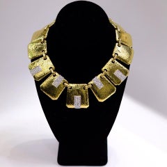 David Webb 18 Karat Yellow Gold Hammered Finish Palette Diamond Bib Necklace