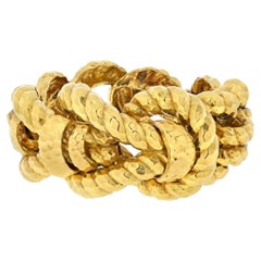 David Webb 18K Yellow Gold Hammered Knotted Rope Style Bracelet