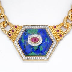 David Webb 18K Yellow Gold Hexagonal-Shaped Azurmalachite Necklace