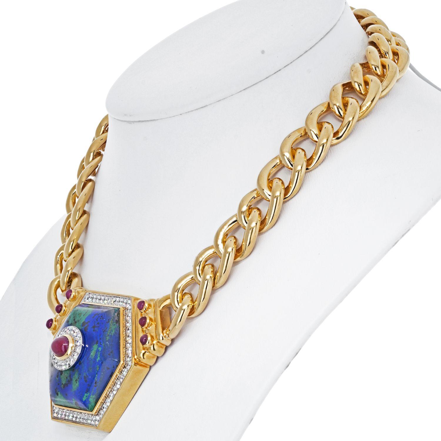 Sechseckige Azurmalachit-Halskette aus 18 Karat Gelbgold von David Webb (Moderne) im Angebot