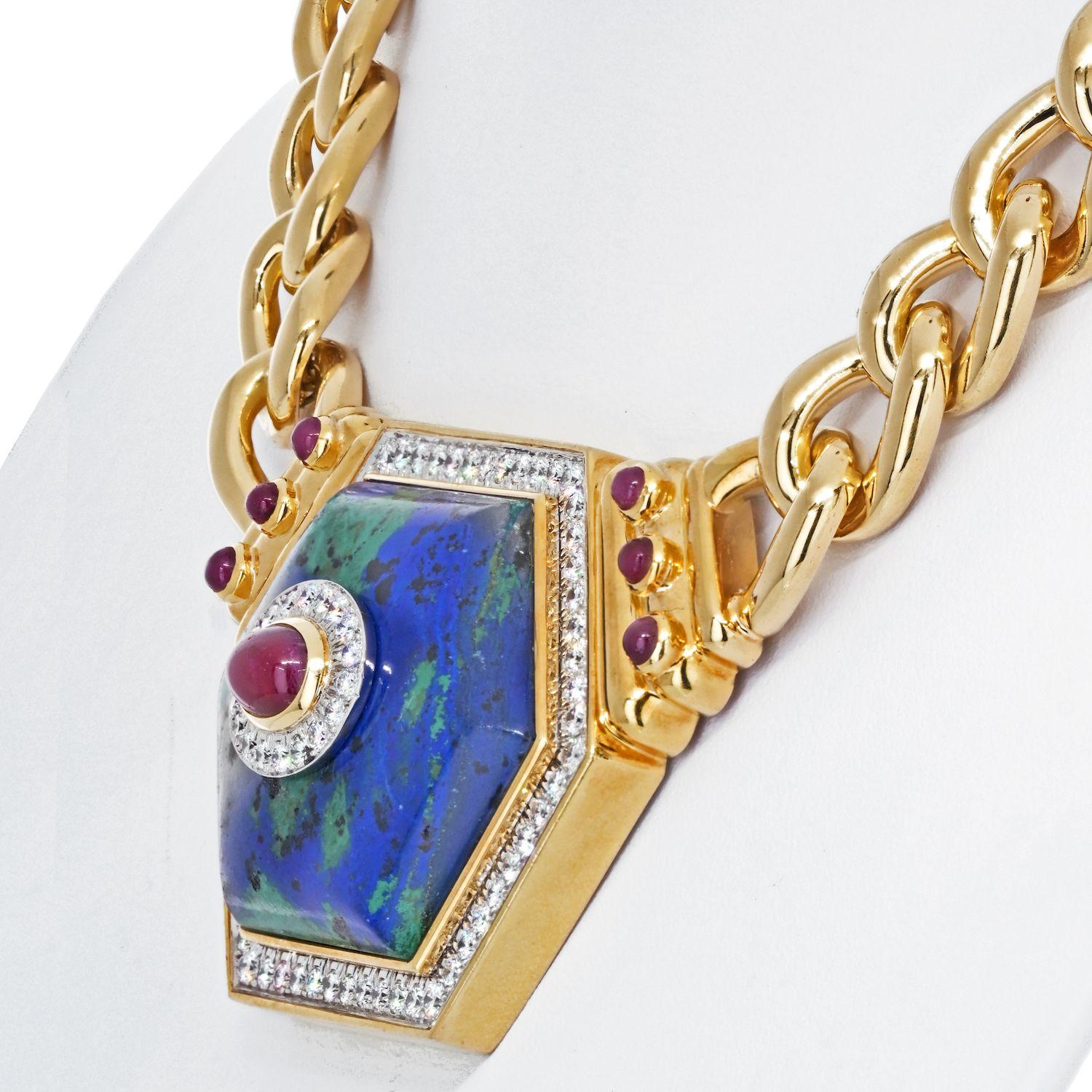 Sechseckige Azurmalachit-Halskette aus 18 Karat Gelbgold von David Webb (Rundschliff) im Angebot