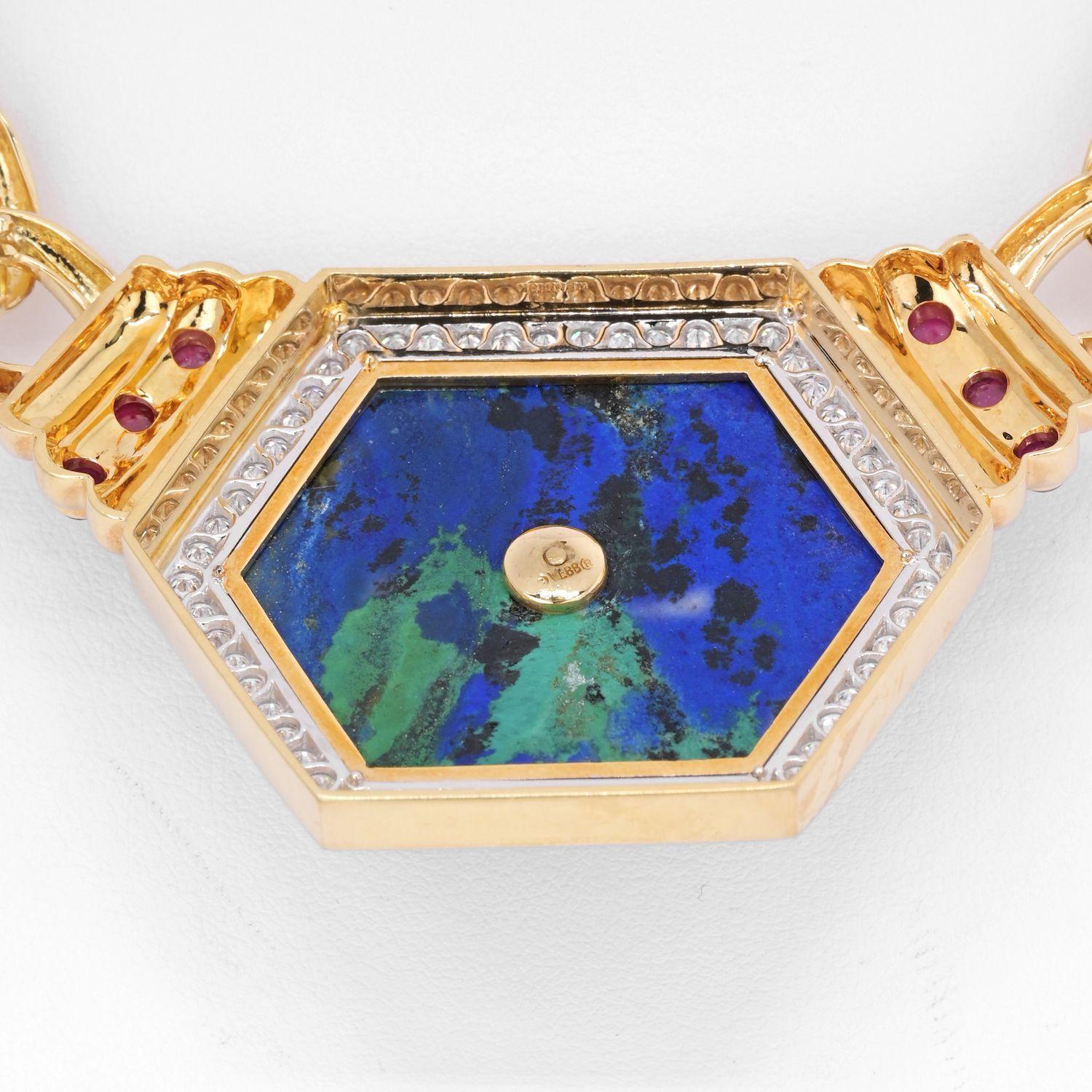 Modern David Webb 18K Yellow Gold Hexagonal-Shaped Azurmalachite Necklace For Sale