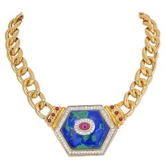 David Webb 18K Yellow Gold Hexagonal-Shaped Azurmalachite Necklace