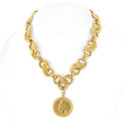 David Webb 18K Yellow Gold "Indian Head " American Coin On A Link Chain Necklace