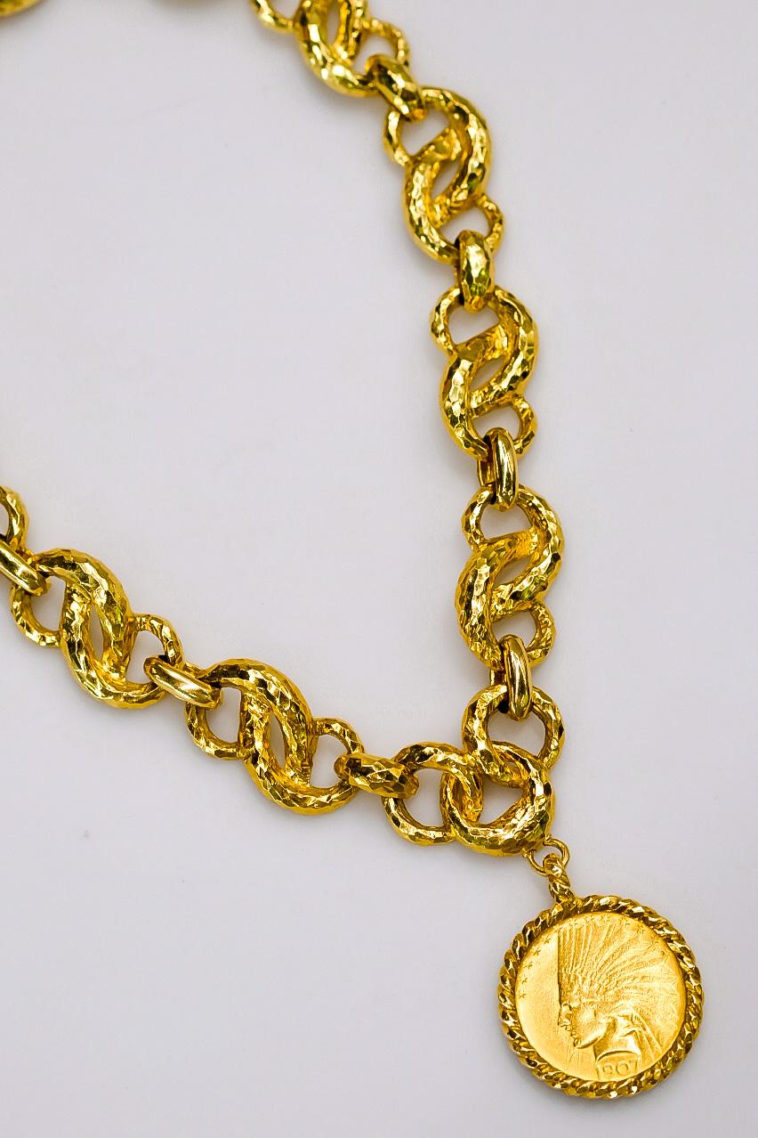 David Webb - Collier en or jaune 18 carats orné d'une pièce de monnaie américaine 