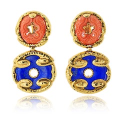 Pendientes de oro amarillo de 18 quilates de lapislázuli y coral David Webb