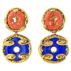 Pendientes de oro amarillo de 18 quilates de lapislázuli y coral David Webb