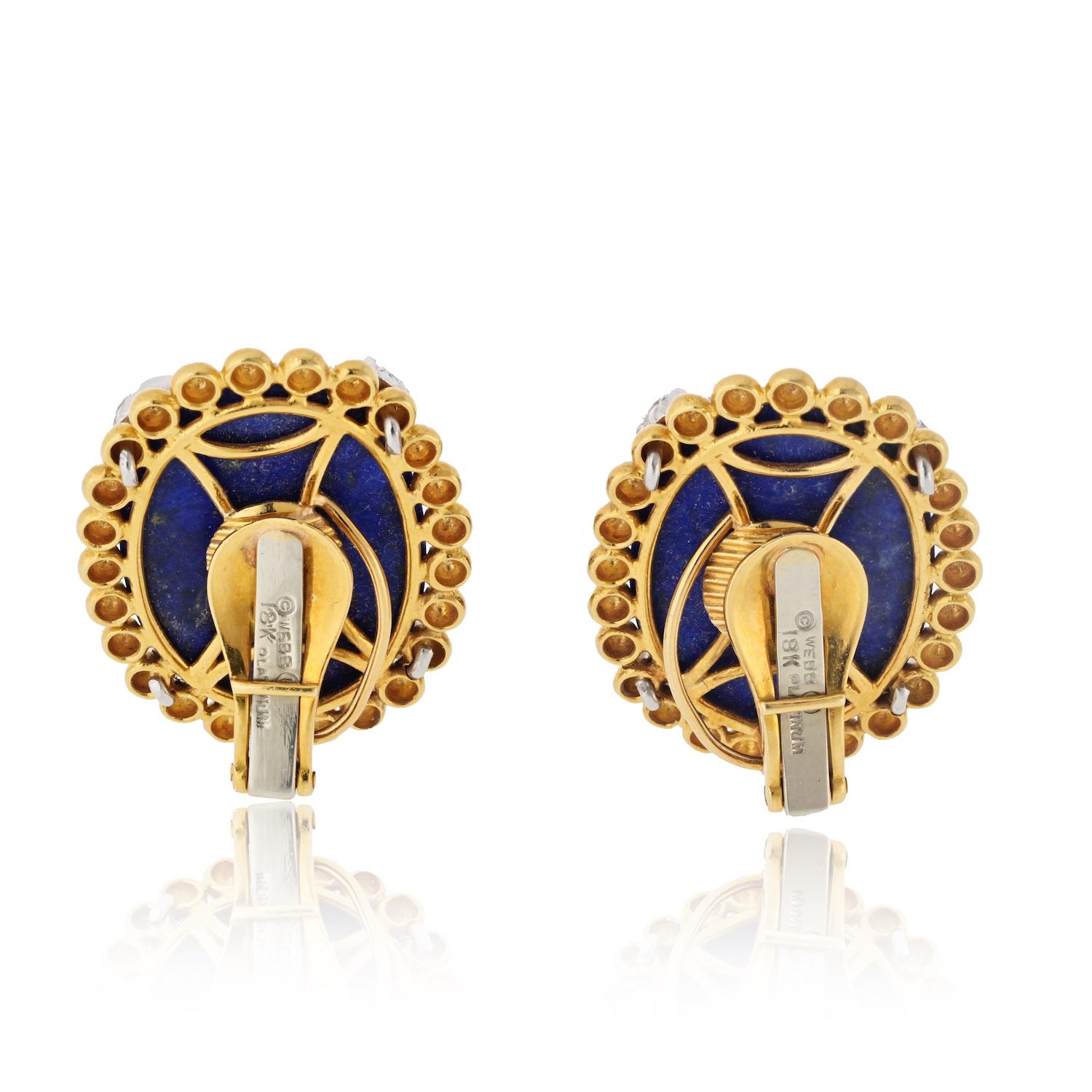 David Webb Orecchini a clip in oro giallo 18 carati con lapislazzuli e turchese In condizioni ottime in vendita a New York, NY