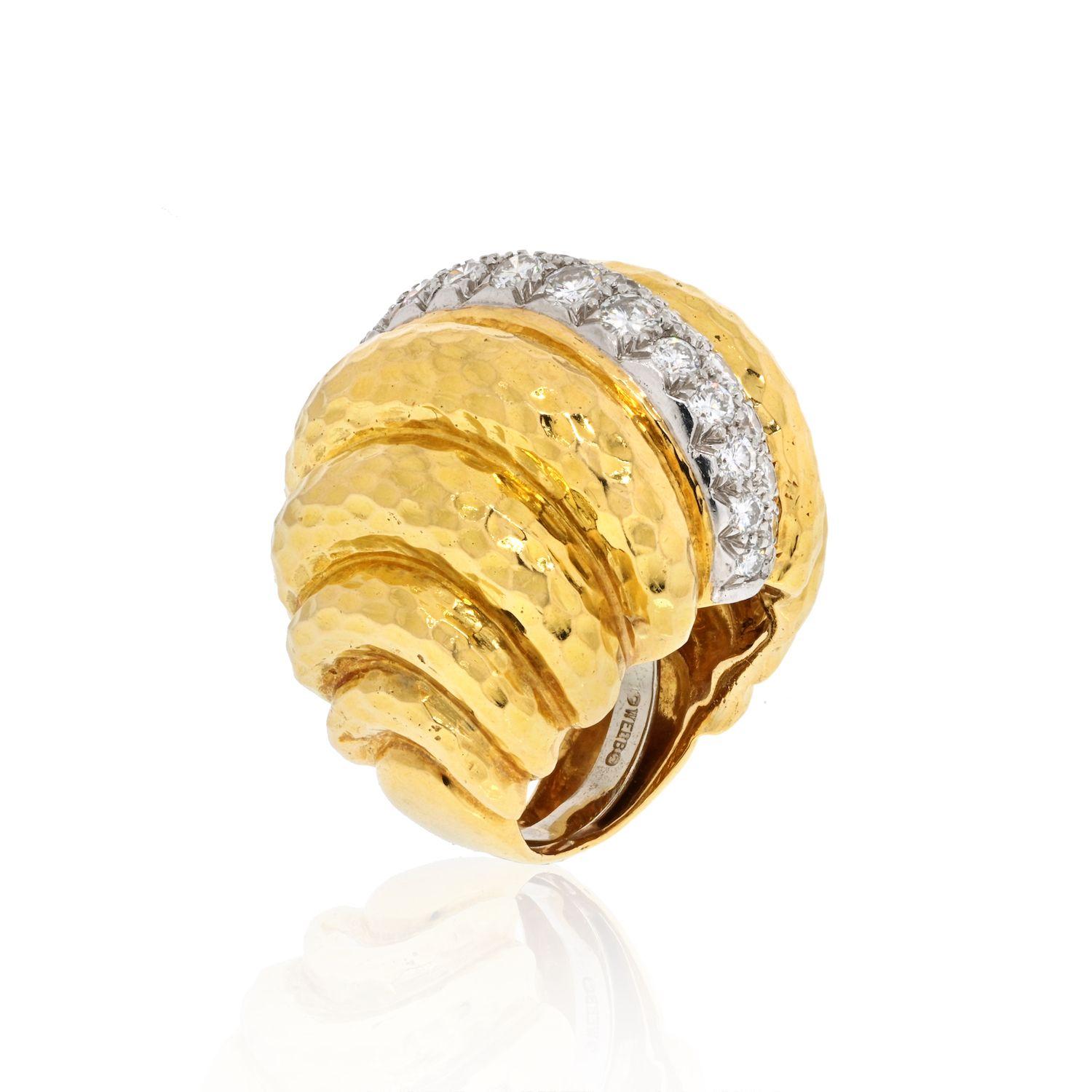 Modern David Webb 18K Yellow Gold Large Dome Diamond Statement Ring