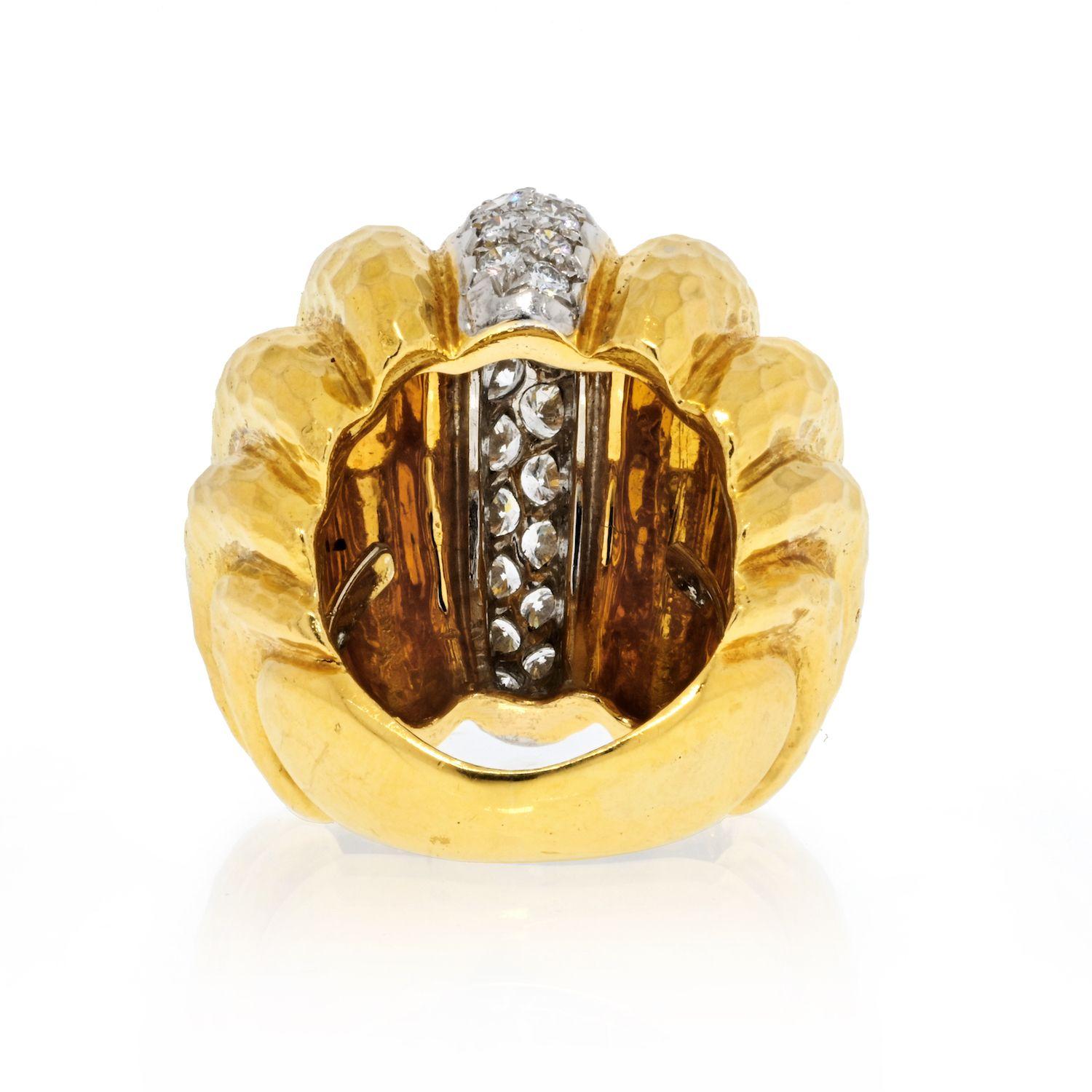 David Webb 18K Yellow Gold Large Dome Diamond Statement Ring In Excellent Condition In New York, NY