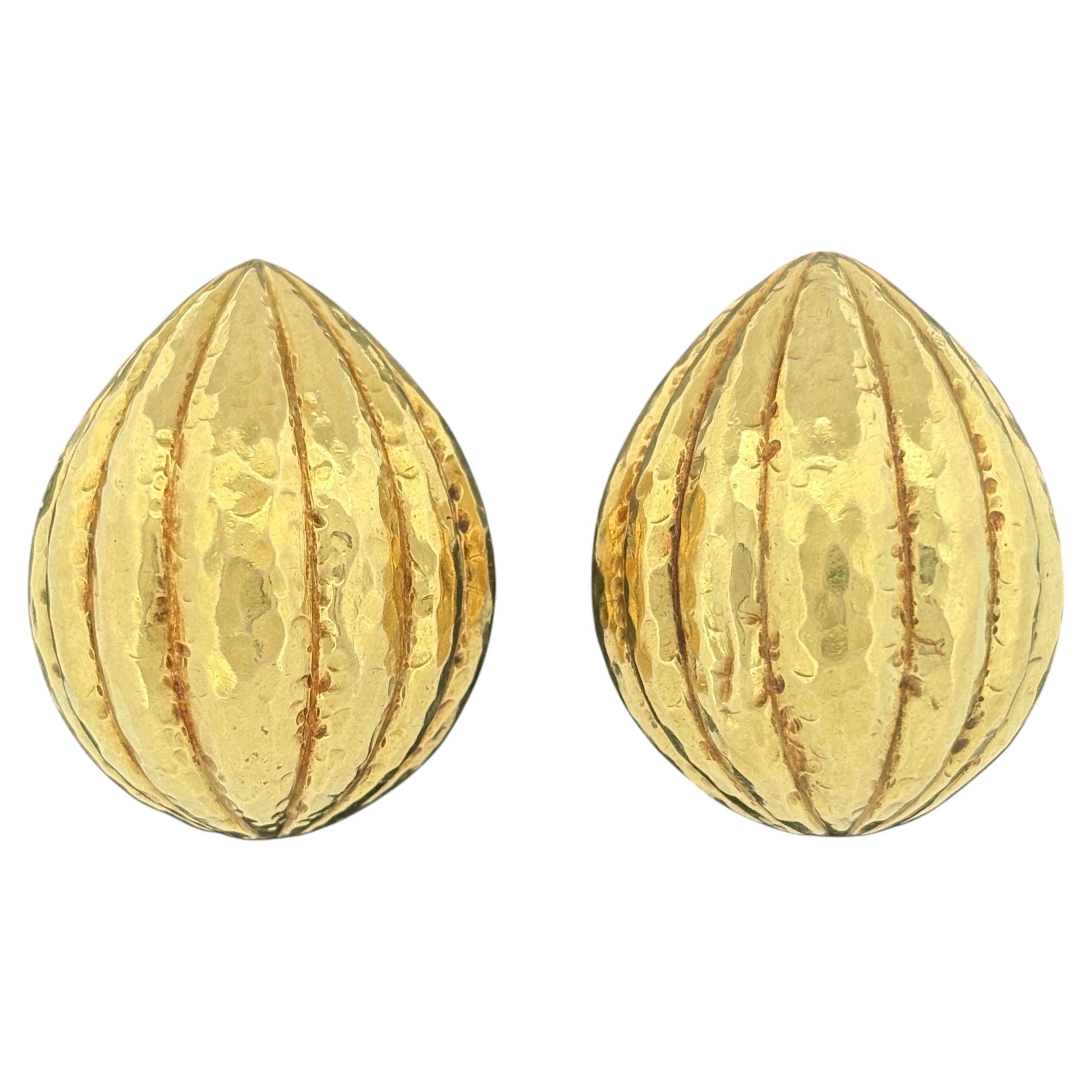 David Webb 18K Yellow Gold Large Hammered Dome Clip Earrings
