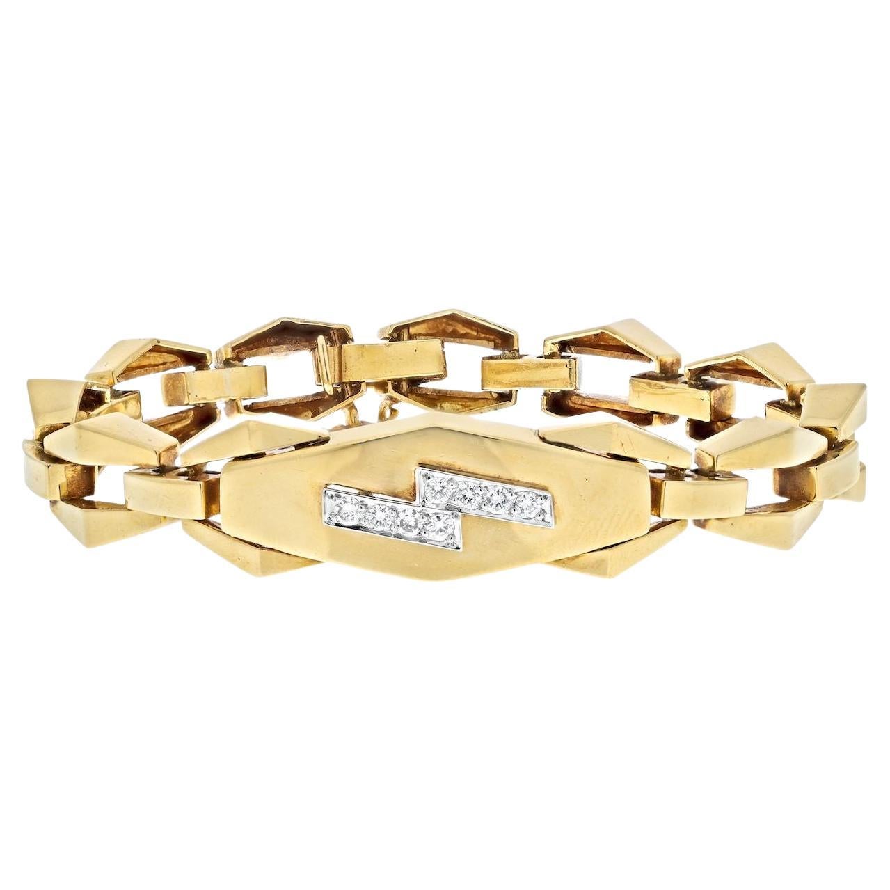 David Webb 18K Yellow Gold Lighting Bolt Modern Link Cubist Design Bracelet For Sale