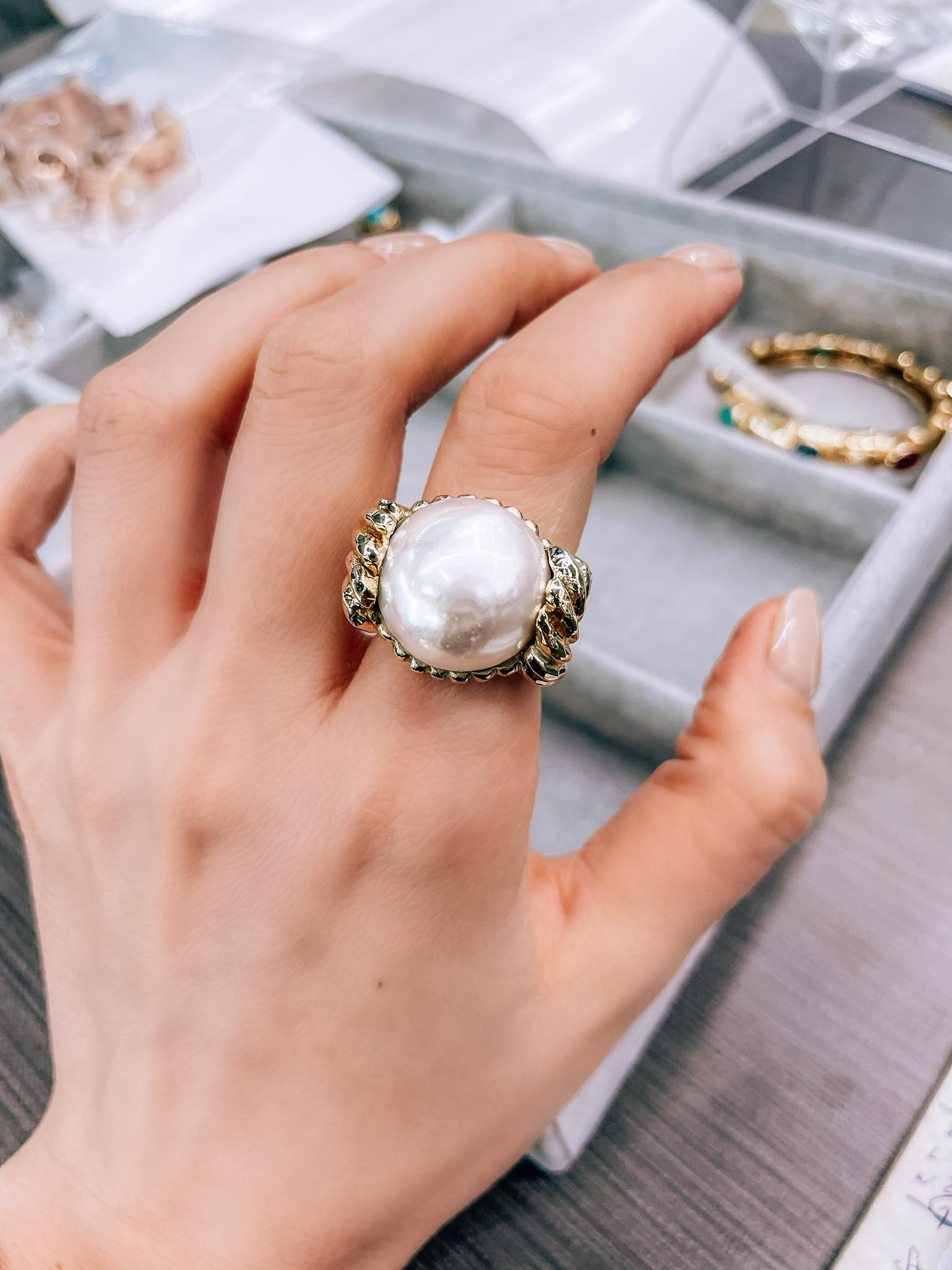 David Webb, bague Mabe en or jaune 18 carats et perles Pour femmes en vente