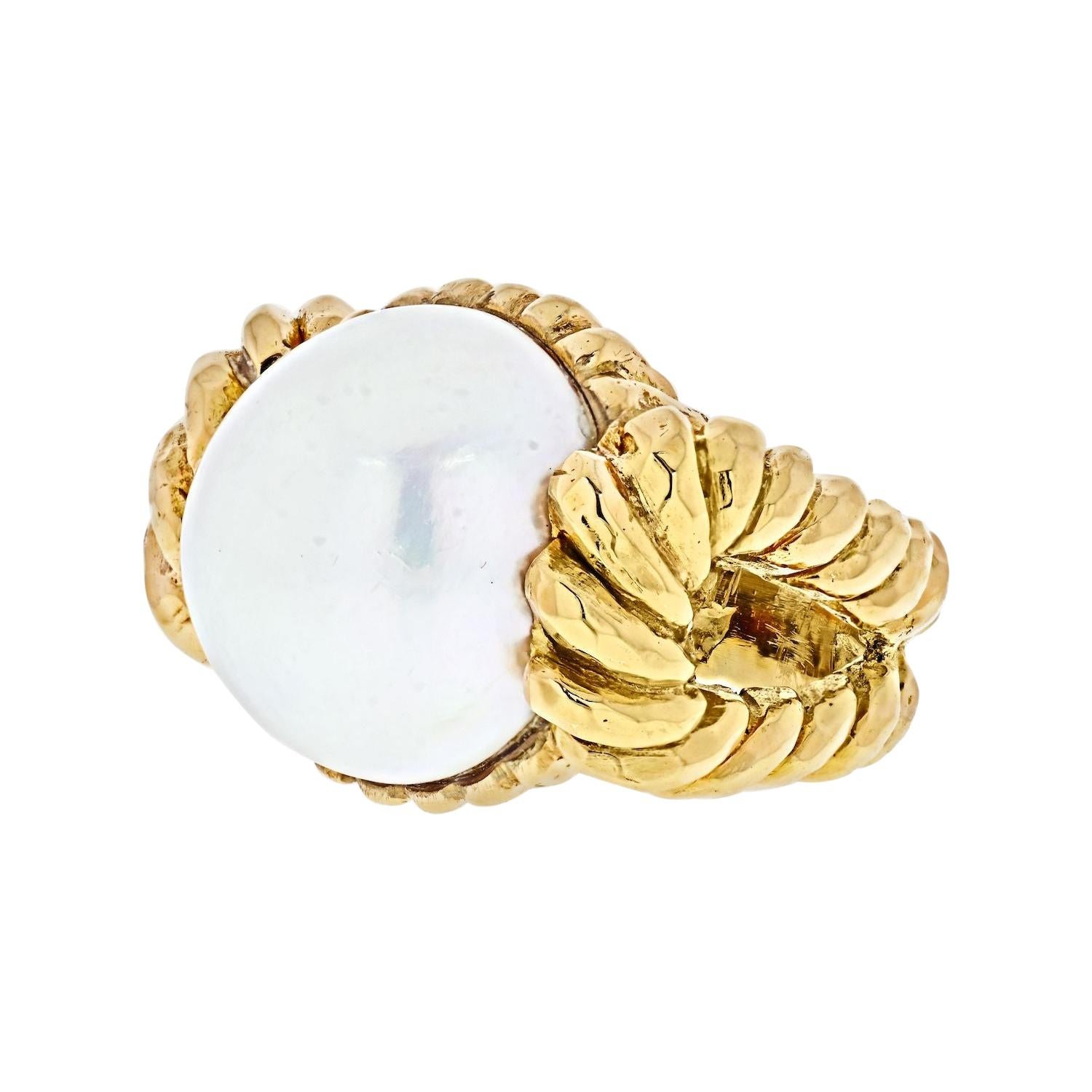 David Webb, bague Mabe en or jaune 18 carats et perles