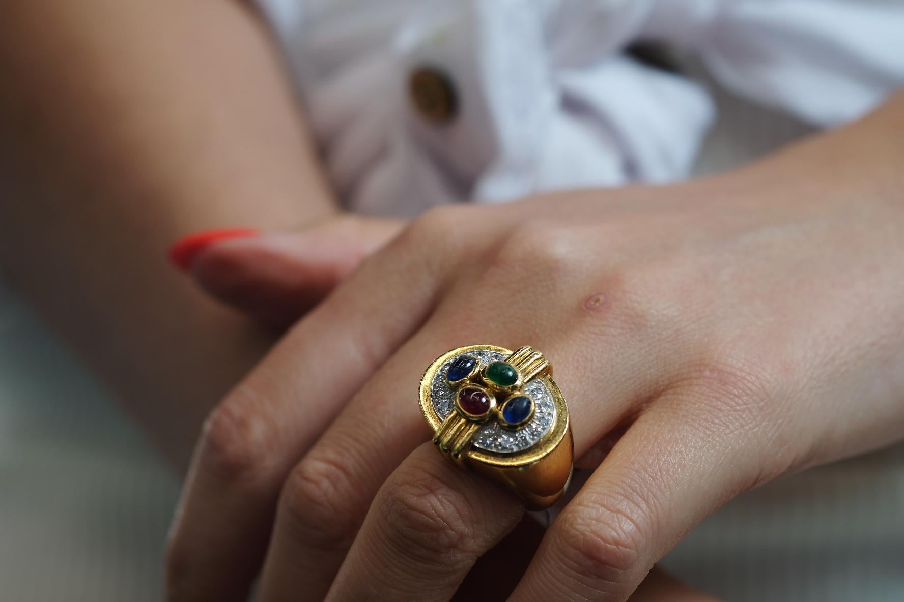David Webb, anello con gemme multicolore e diamanti in oro giallo 18 carati in vendita 1