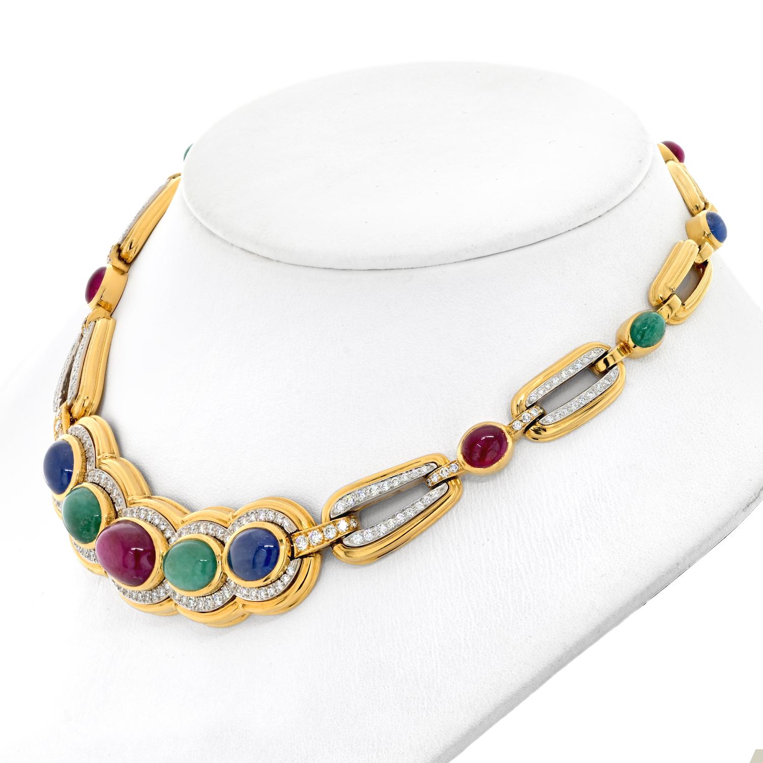 Modern David Webb 18K Yellow Gold Multi Gem And Diamond Collar Necklace For Sale