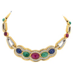 David Webb 18K Yellow Gold Multi Gem And Diamond Collar Necklace