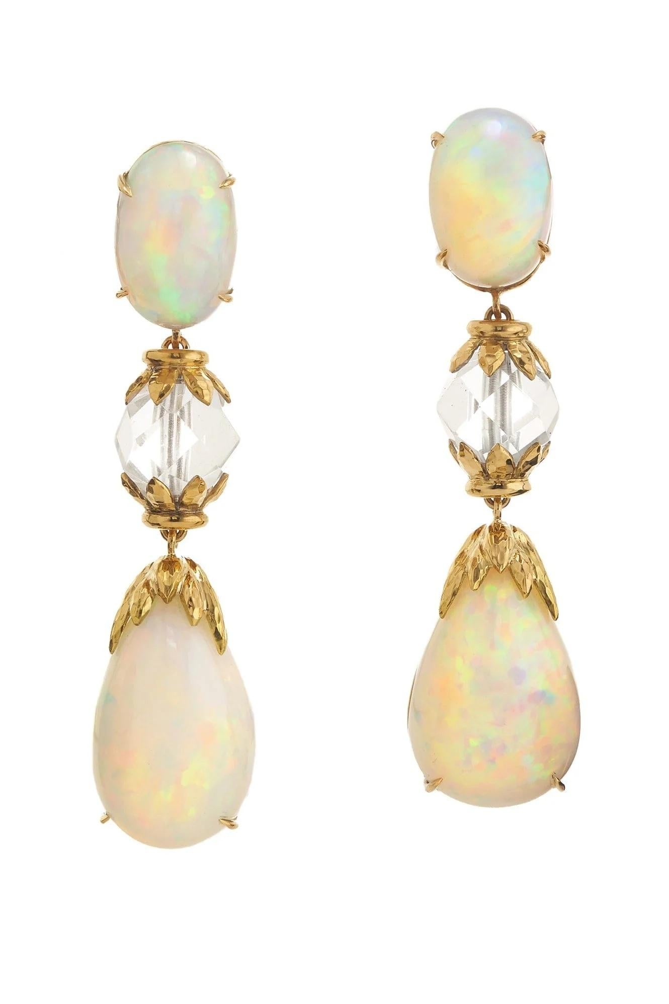 Moderne David Webb - Pendants d'oreilles pour dames en or jaune 18 carats avec opale et cristal de roche en vente