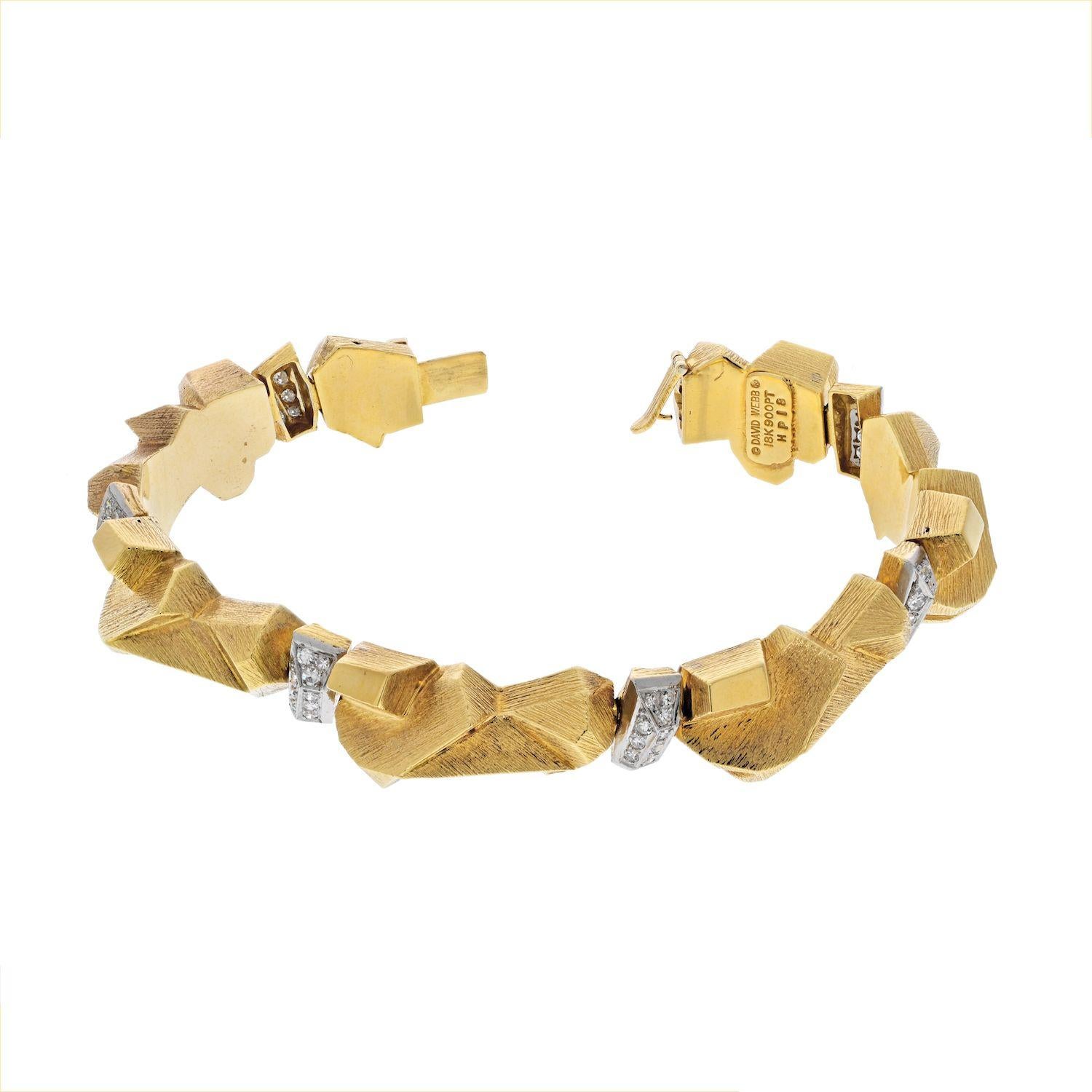 Round Cut David Webb 18K Yellow Gold Nugget Diamond Articulated Bracelet For Sale