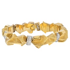 Vintage David Webb 18K Yellow Gold Nugget Diamond Articulated Bracelet