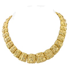 David Webb 18K Yellow Gold Nugget Style Panel Collar Necklace