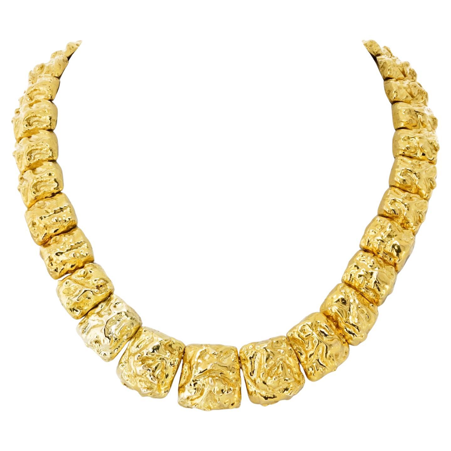 David Webb, collana con pannello in stile pepita in oro giallo 18 carati in vendita