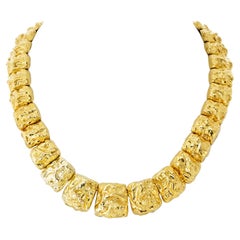 David Webb 18K Yellow Gold Nugget Style Panel Collar Necklace