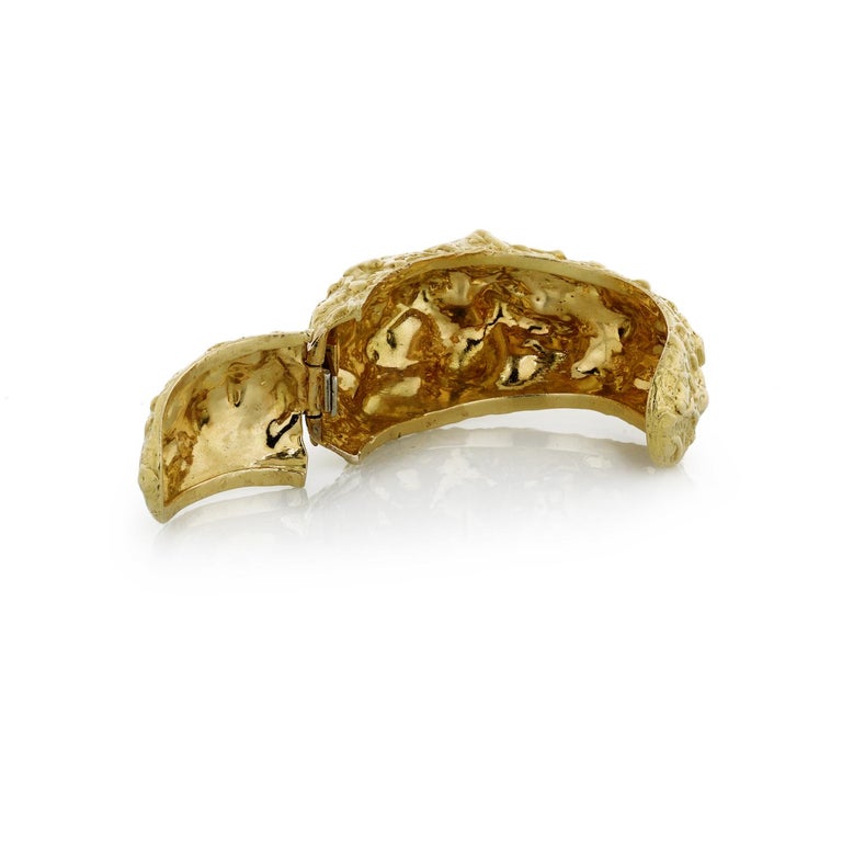 David Webb 18K Yellow Gold Nugget Textured Cuff Bangle Bracelet For Sale 3