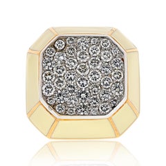 David Webb 18K Yellow Gold Octagon Diamond Cluster Cream Enamel Cocktail Ring
