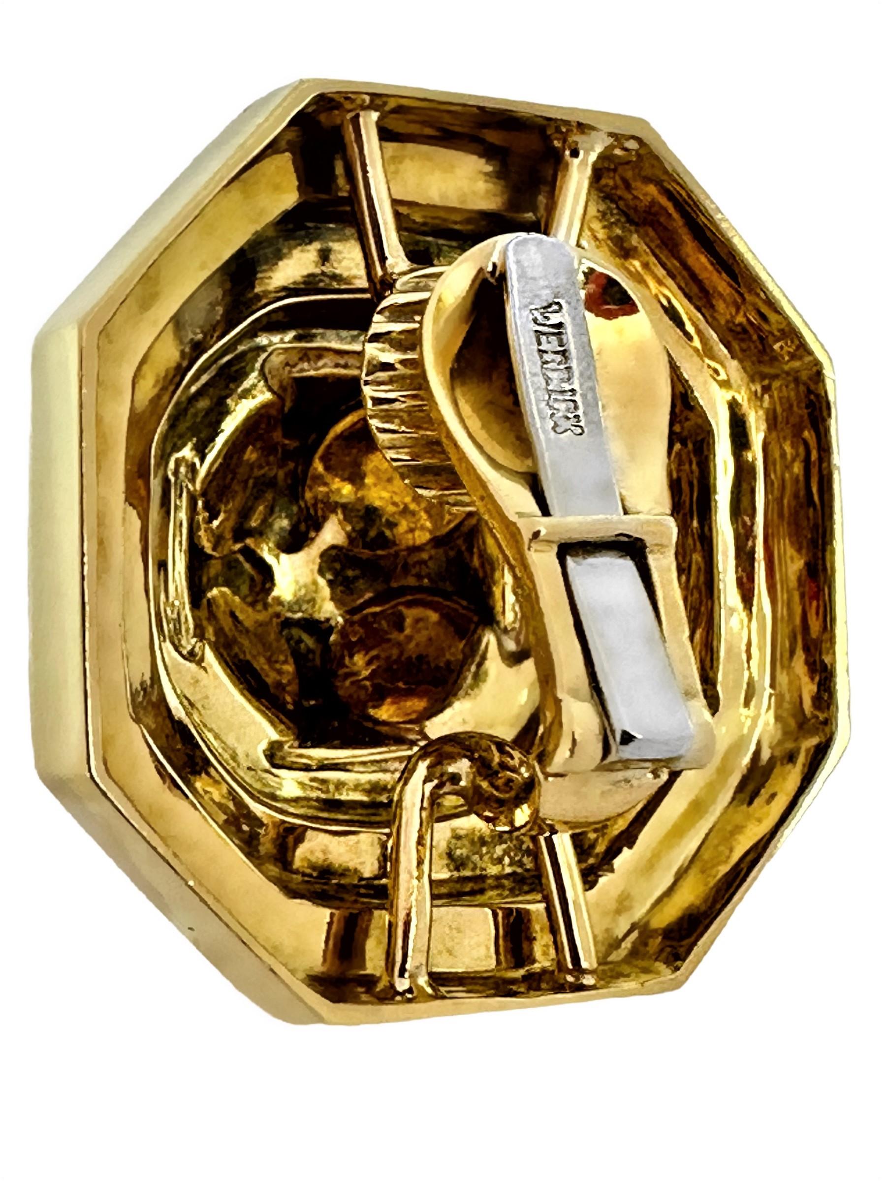 Moderne David Webb Boucles d'oreilles à clip octogonales en or jaune 18 carats de 1 3/16 pouces de diamètre en vente