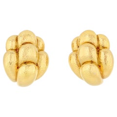 David Webb 18K Yellow Gold Of Lobed Textured Clip Earrings