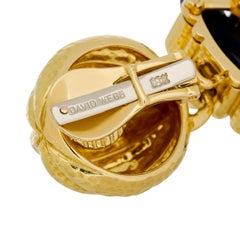 David Webb 18K Yellow Gold Onyx Doorknocker Style Hammered Gold Earrings