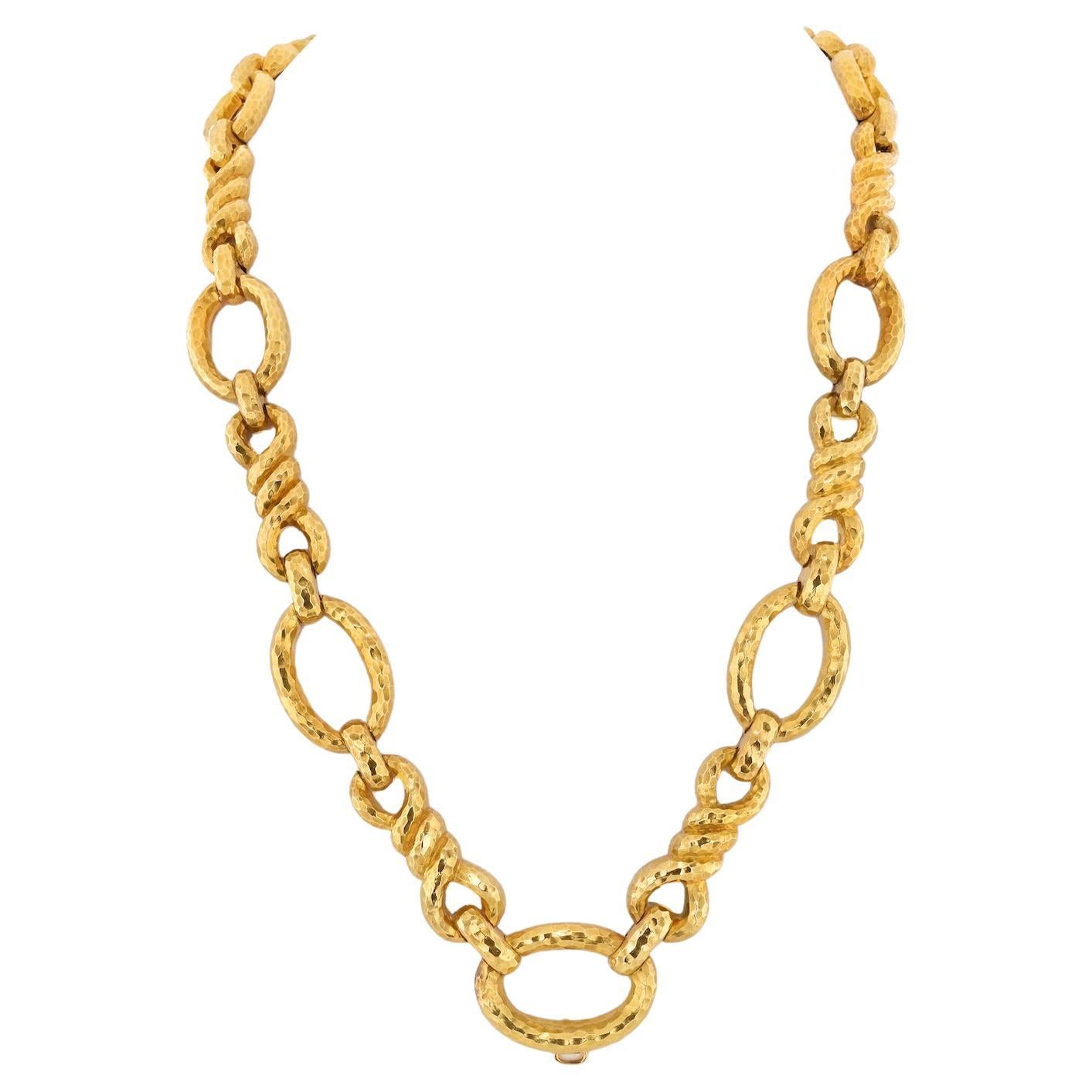 David Webb 18K Yellow Gold Open Link And Twist Links Necklace For Sale