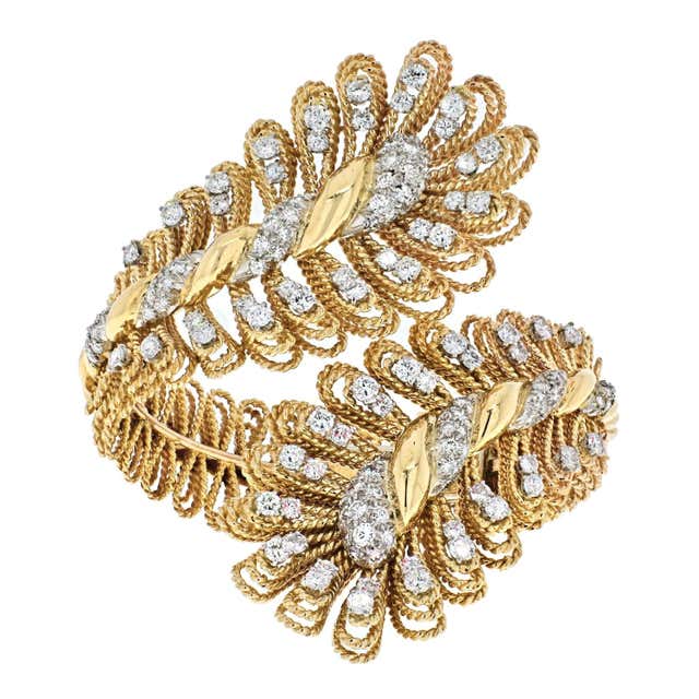 18K Yellow Gold 1950's Diamond and Sapphire Bracelet For Sale at ...