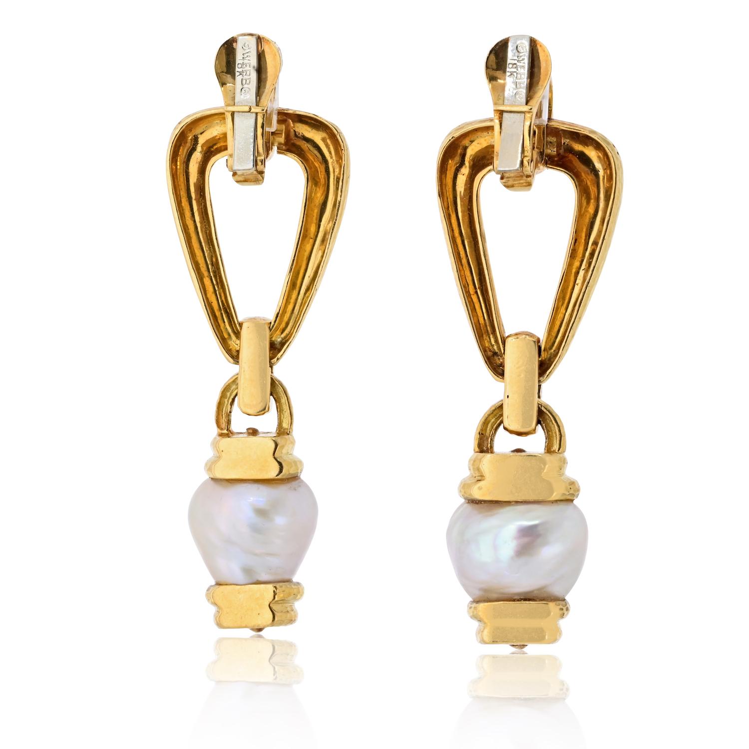 David Webb Orecchini a goccia con perle in oro giallo 18 carati In condizioni ottime in vendita a New York, NY
