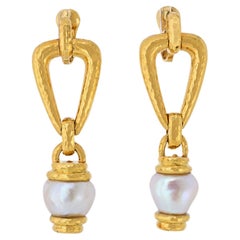 David Webb 18K Yellow Gold Pearl Drop Earrings
