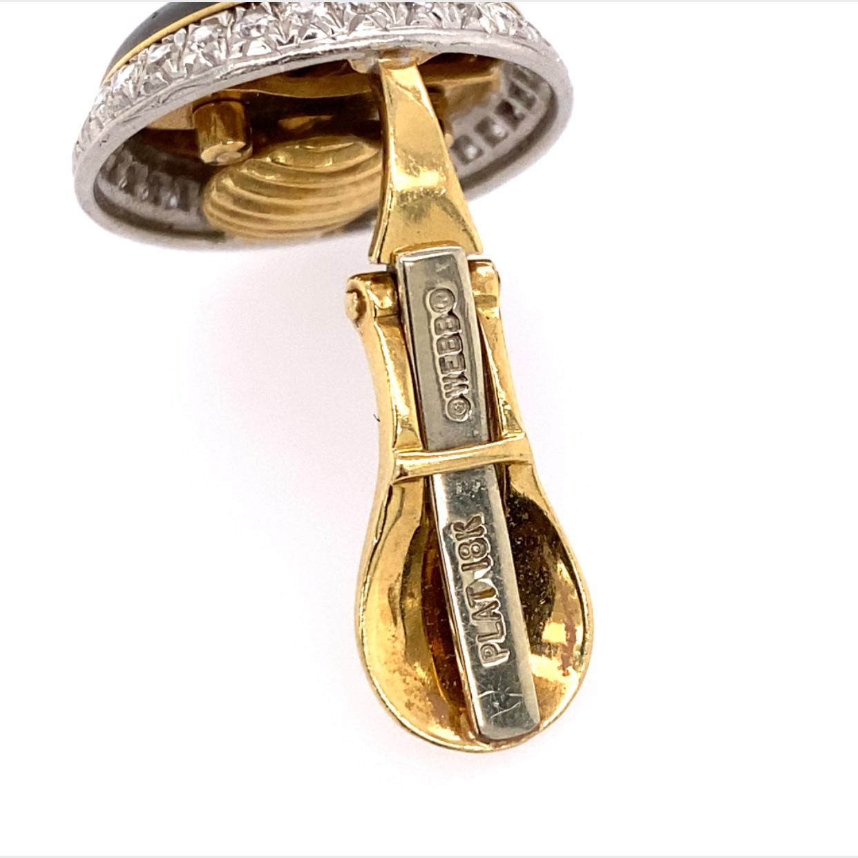 David Webb 18k Yellow Gold, Platinum and Black Enamel Diamond Earrings For Sale 1