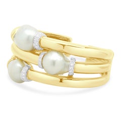 David Webb 18K Yellow Gold & Platinum Baroque Pearl and Diamond Cuff Bracelet