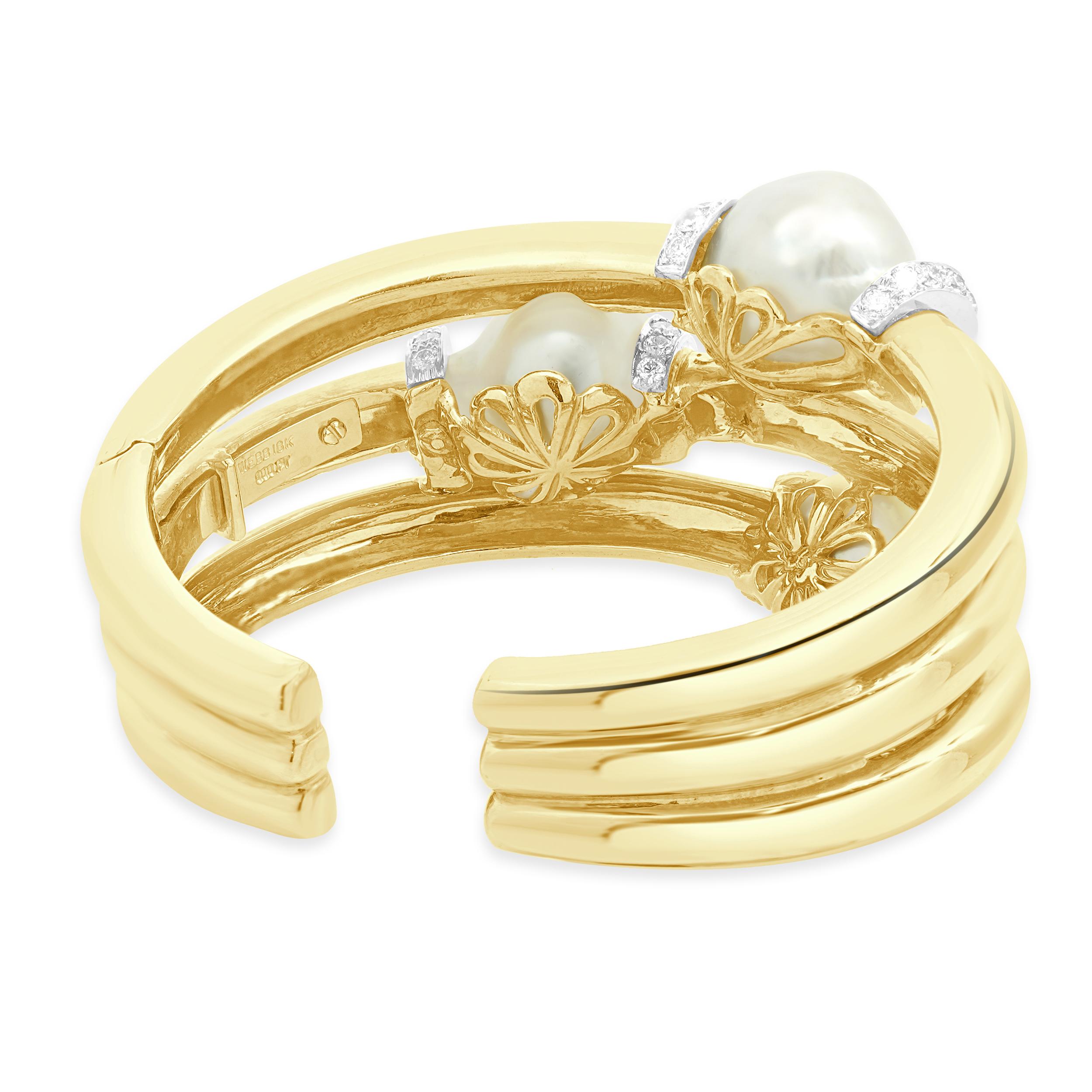 David Webb Pulsera barroca de perlas y diamantes en oro amarillo de 18 quilates y platino en Excelente estado para la venta en Scottsdale, AZ
