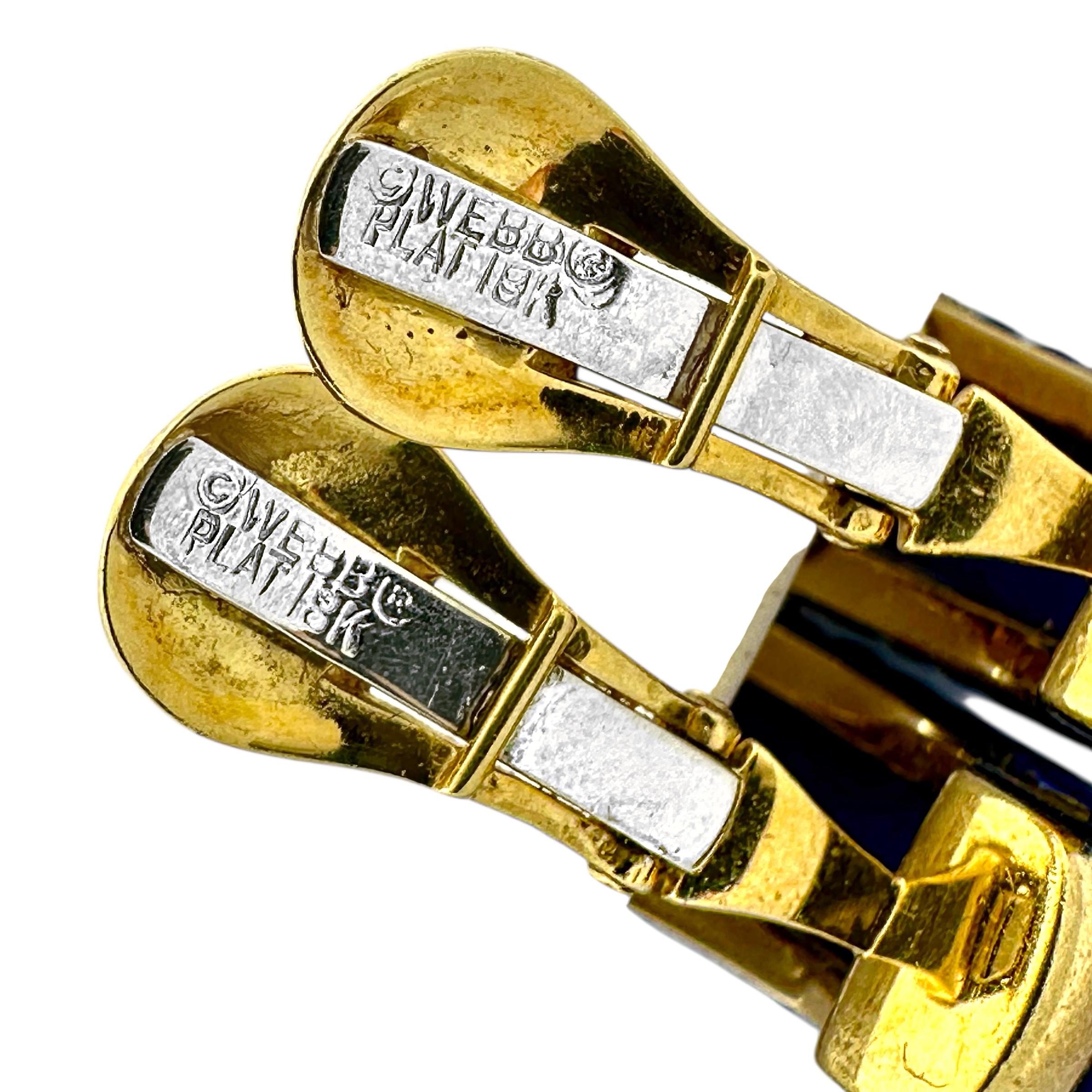 David Webb 18K Yellow Gold, Platinum,  Diamond and Lapis Lazuli J Hoop Earrings en vente 1