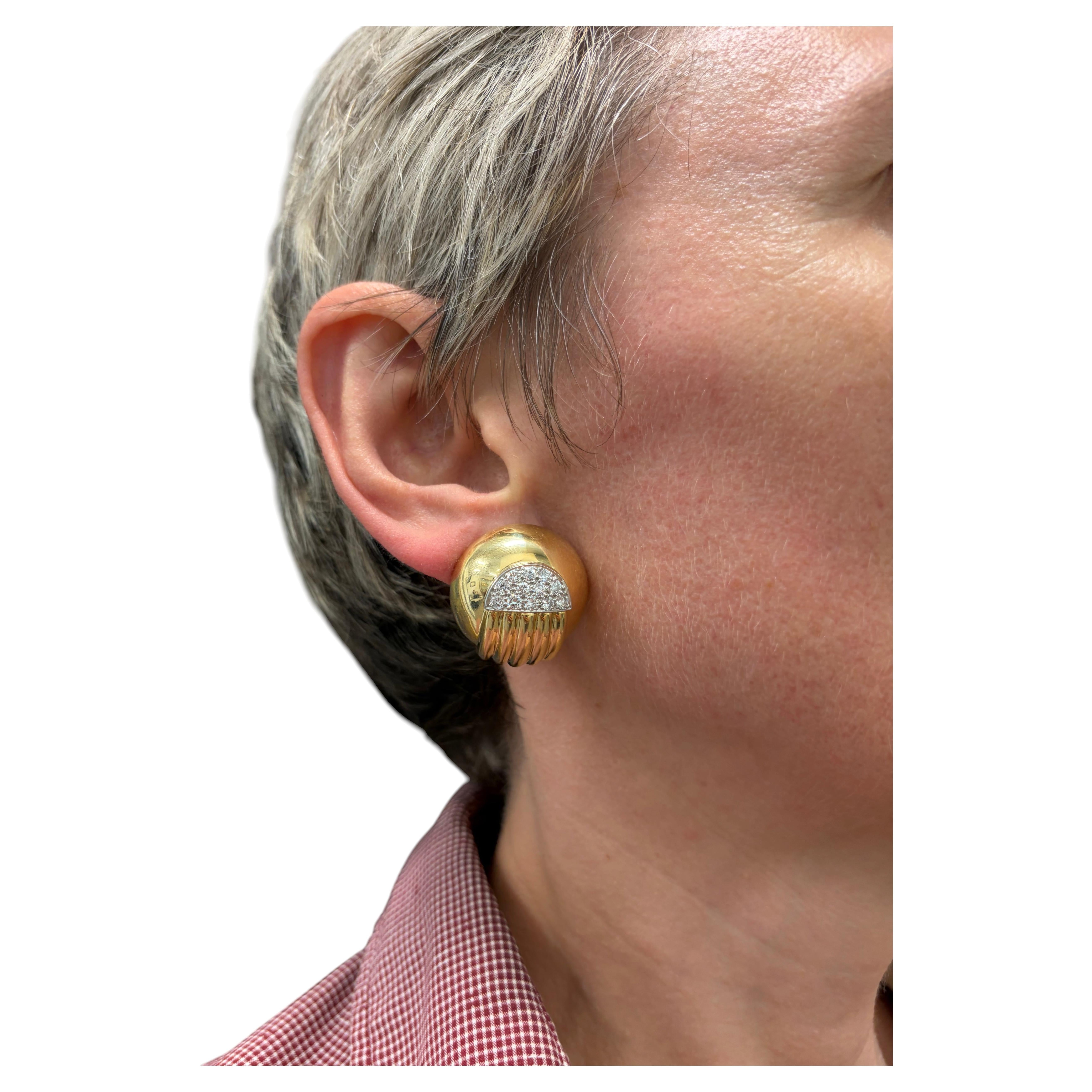 Pre-owned David Webb 18k Yellow Gold, Platinum & Diamond Ball Earrings Vintage 1970s