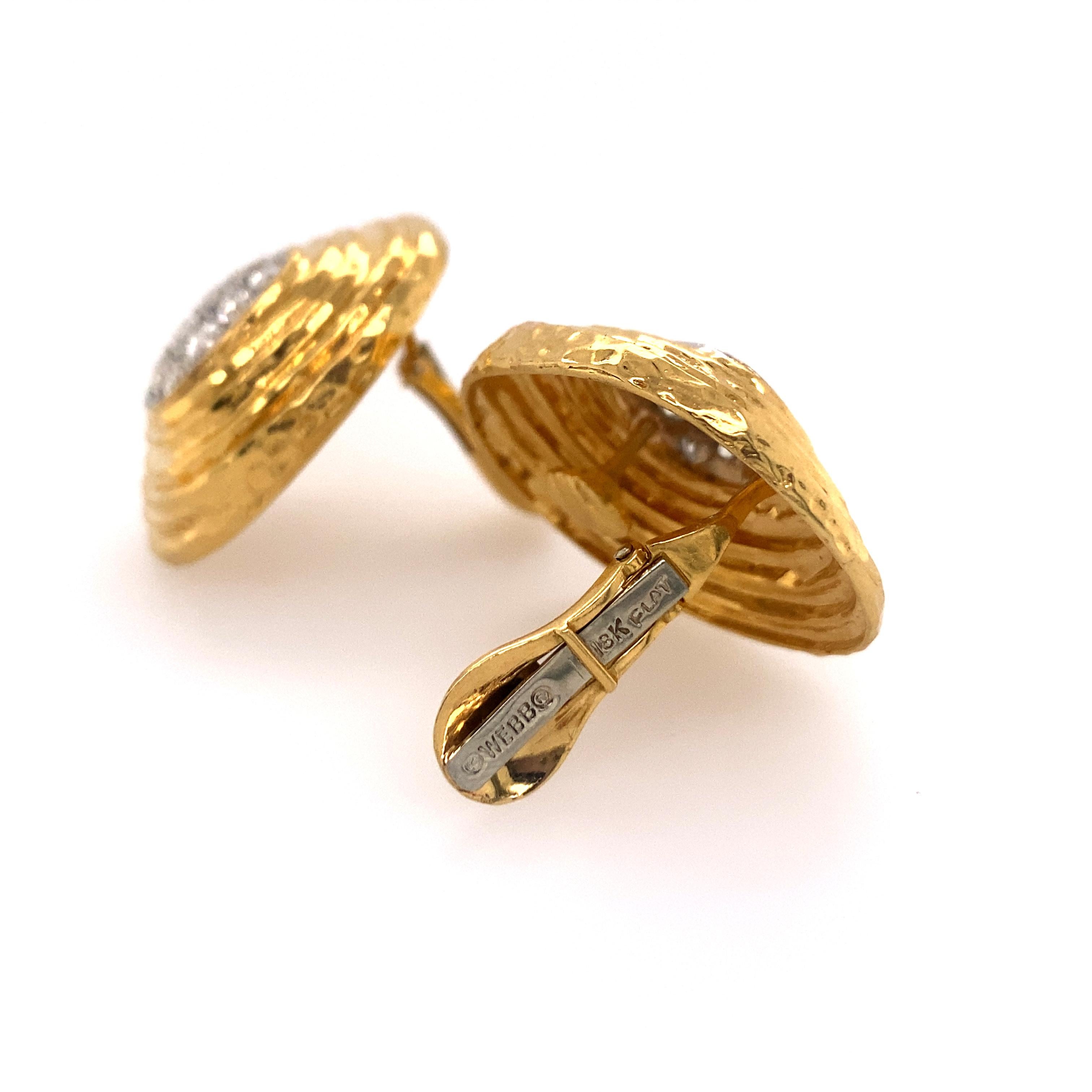 Contemporary David Webb 18K Yellow Gold, Platinum, Diamond Earrings