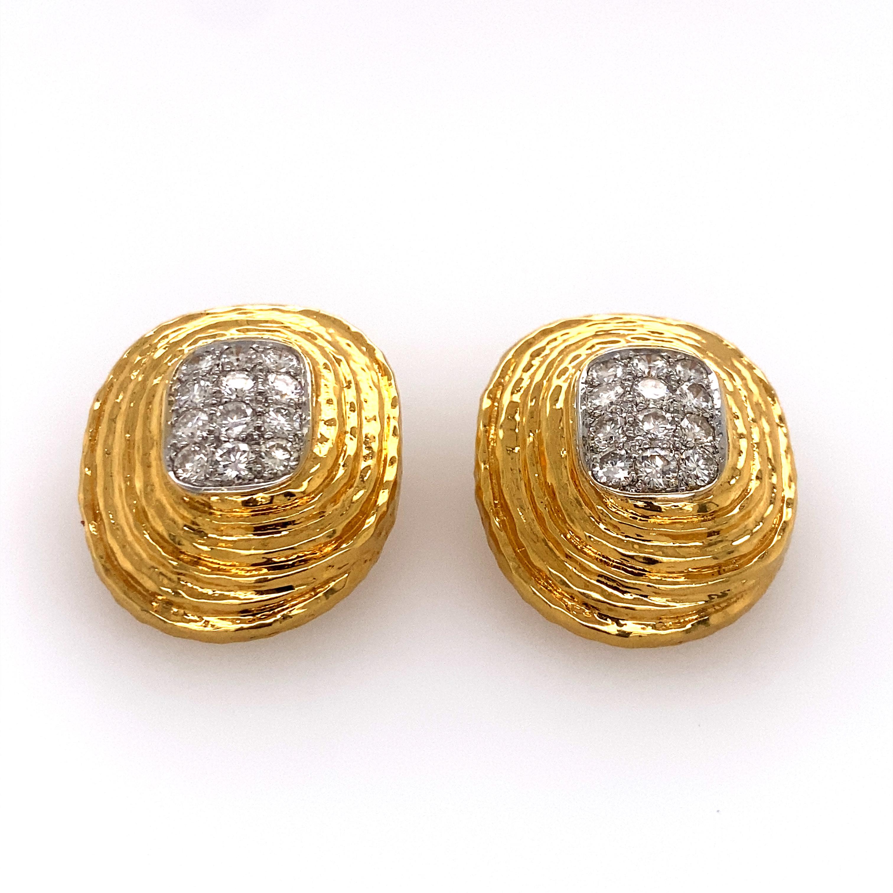 Women's David Webb 18K Yellow Gold, Platinum, Diamond Earrings