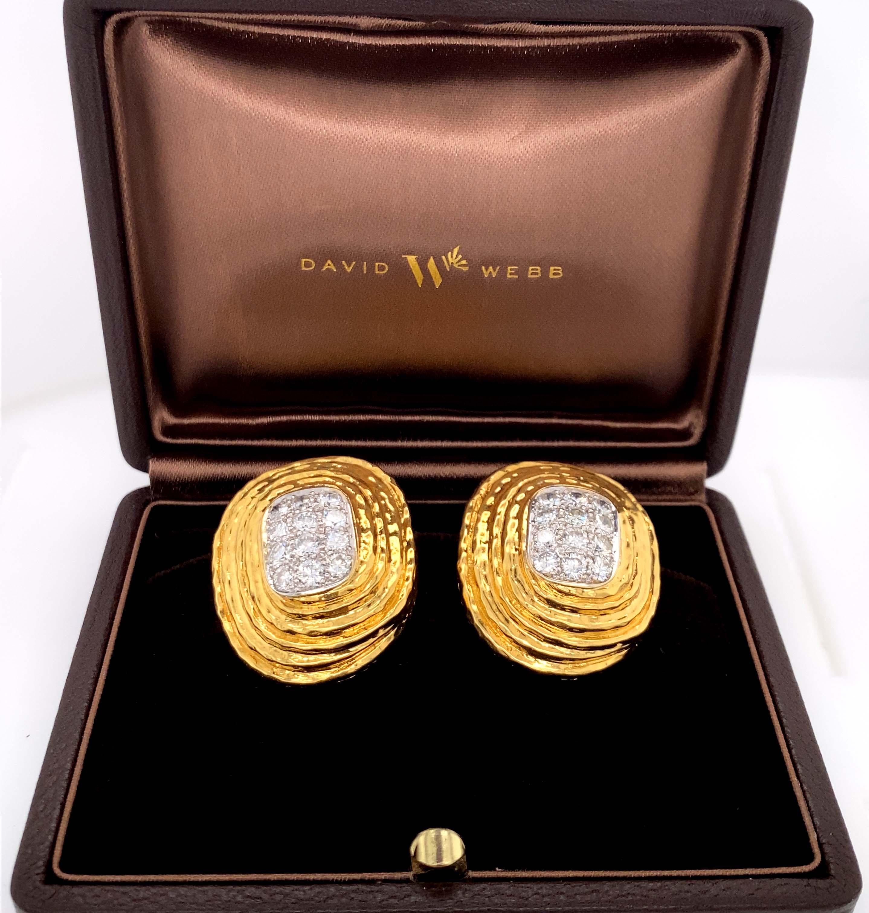 David Webb 18K Yellow Gold, Platinum, Diamond Earrings 1